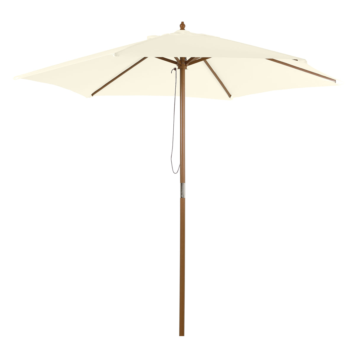 2.5m Patio Umbrella, Wood Garden Parasol, Sun Shade with 6 Ribs and Top Vent for Outdoor, White