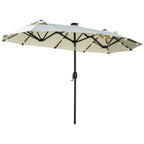 Doppelschirm, Terrassenschirm, neigbar, mit Solarpaneel, 35 LEDs, Stahlrahmen, beige, 2,92 x 1,50 x 2,18 m