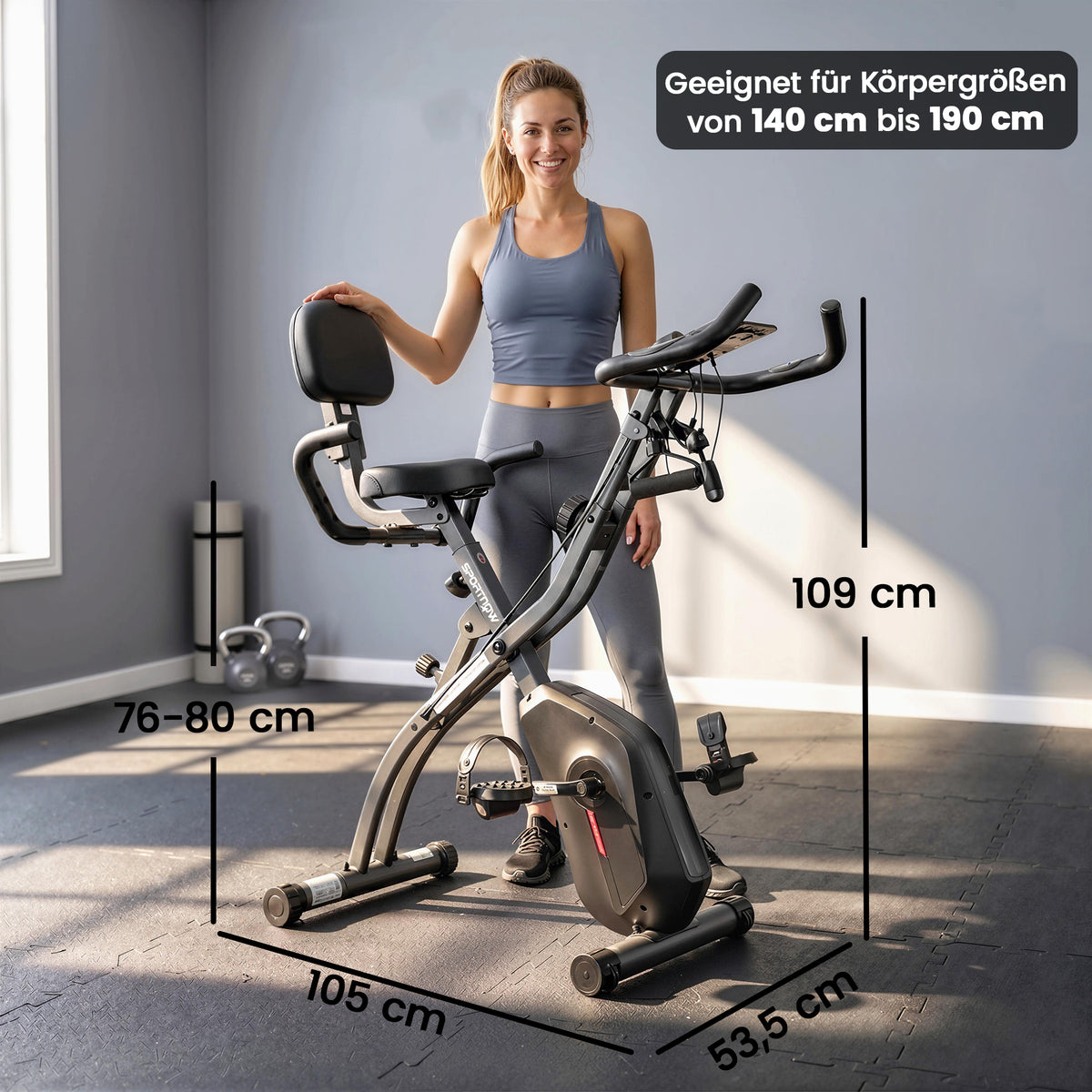 3-In-1 Folding Exercise Bike with Resistance Bands, Bluetooth App, 8-Level Magnetic Resistance, LCD Display, Black