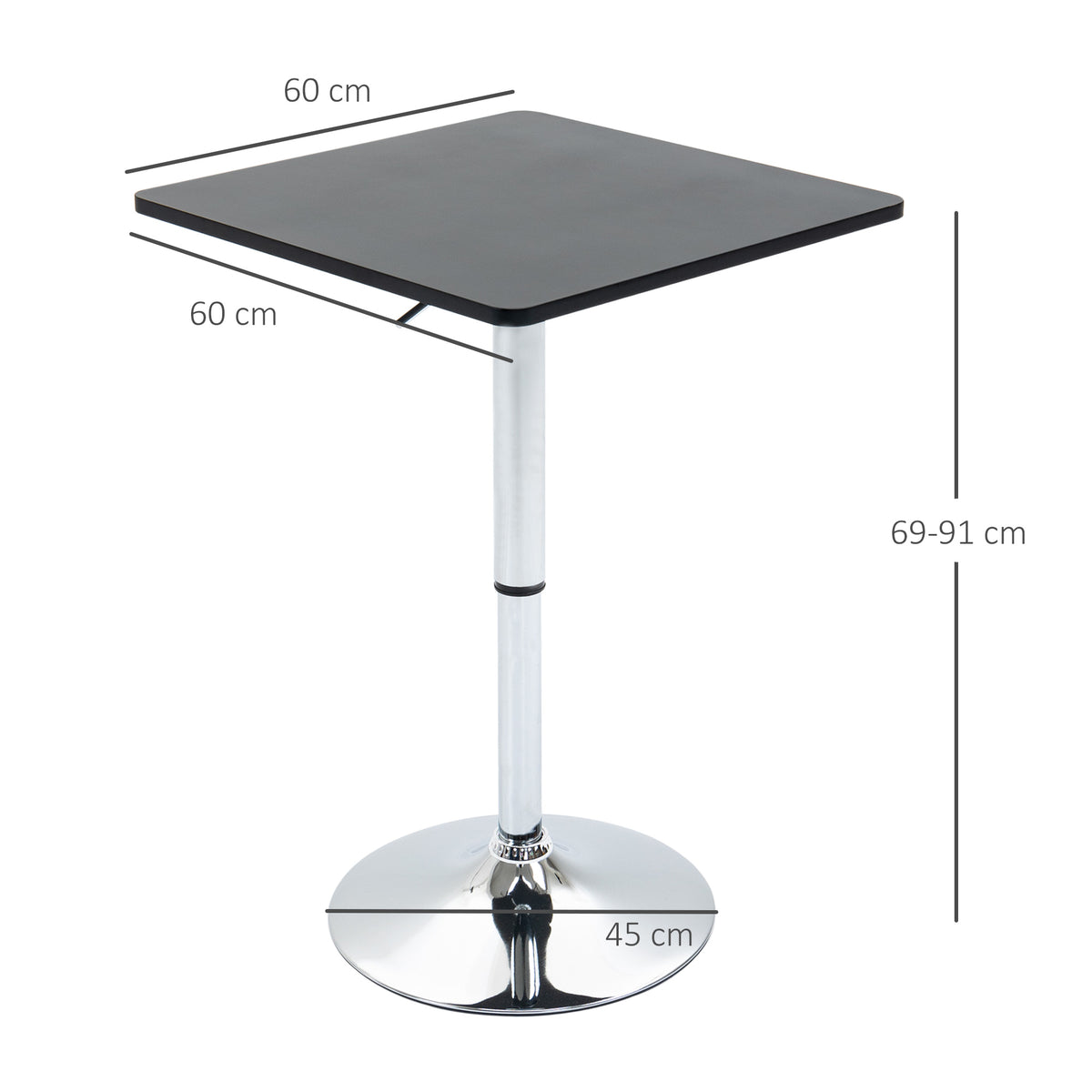 Höhenverstellbarer Bartisch, 360° drehbar, kratzfeste Füße, stabile Metallbasis, Schwarz/Silber
