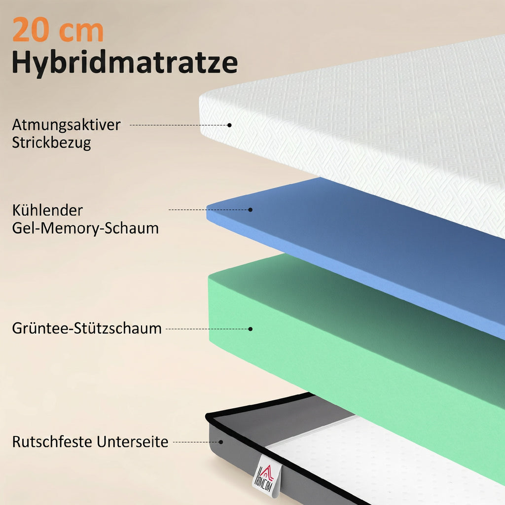 Matratze 140x200cm H3 mittelfest 20 cm Höhe Ergonomisch, Atmungsaktiv aus Gel-Memory-Schaumstoff, Öko-Tex & CertiPUR