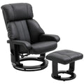 Relaxsessel mit Hocker, drehbarer Fernsehsessel mit Massagefunktion, Liegefunktion, Massagesessel mit Fernbedienung, Seitentasche, Ruhesessel aus Kunstleder für Wohnzimmer Schwarz