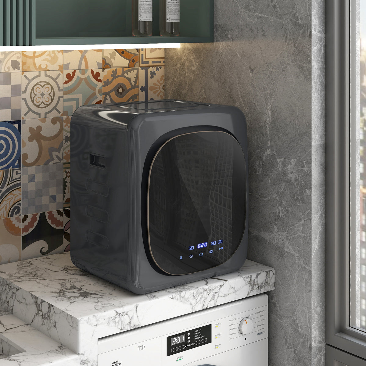 Ablufttrockner 2,5 kg mit Smart-Modus, 800 W Kompakttrockner mit Edelstahltrommel, Grau
