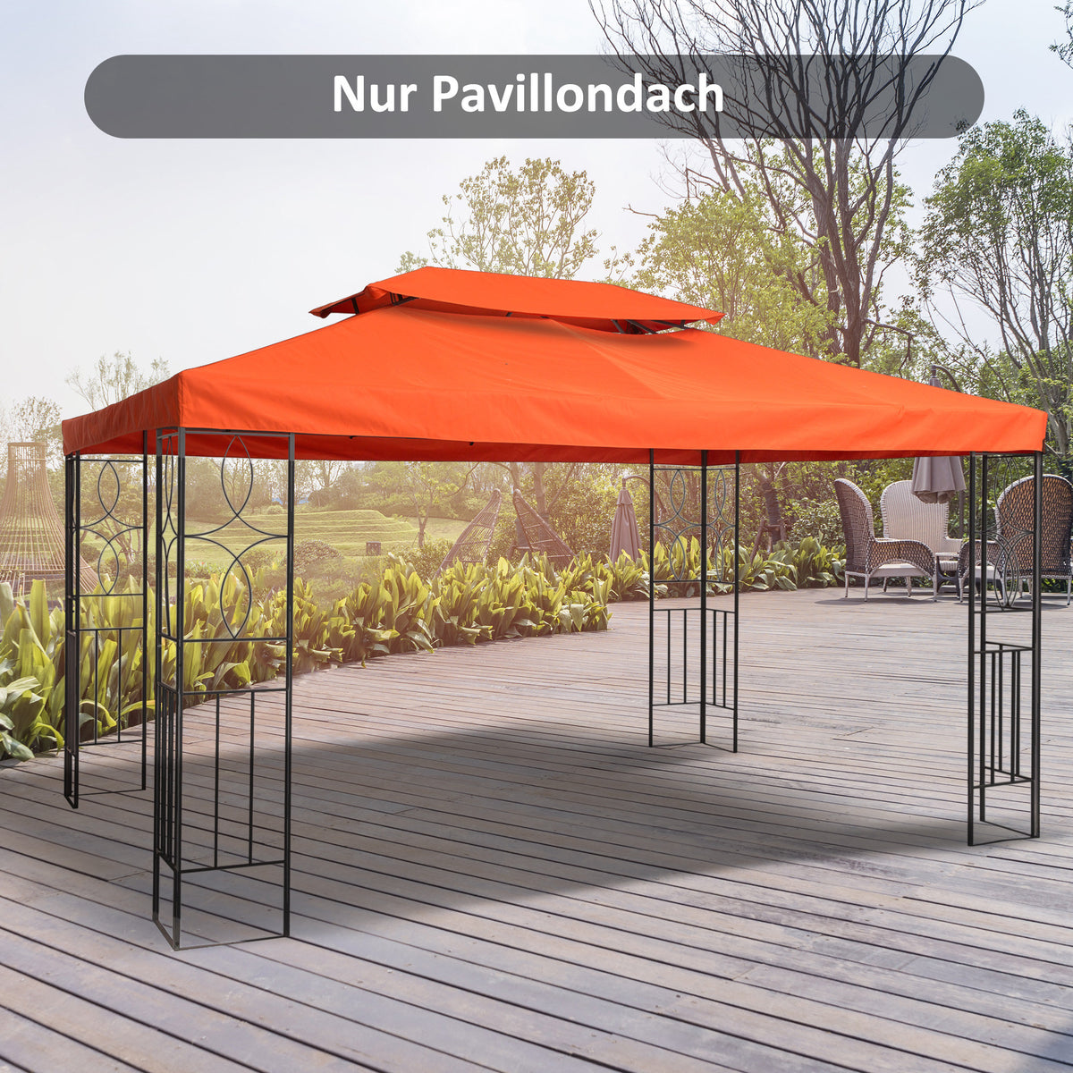 3x4m Gazebo Replacement Roof Canopy 2 Tier Top UV Cover Garden Patio Outdoor Sun Awning Shelters Rusty Red (TOP COVER ONLY)