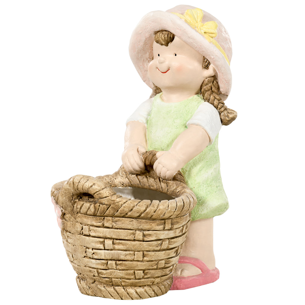 Gartenfigur "Mädchen mit Blumenkorb", Gartendekoration, wetterbeständig, 20 cm x 30 cm x 40 cm