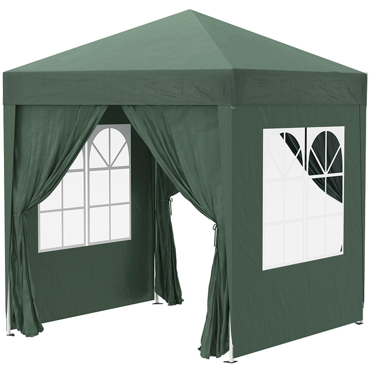 2x2m Pop-Up Gazebo, with Curtain Walls and Windows, Green