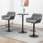 Barhocker 2er-Set Retro-Design höhenverstellbar Kunstleder Leinenoptik Grau + Schwarz