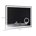 LED Bathroom Mirror with Lights, 3X Magnifying Mirror, Dimming Lighted Bathroom Mirror, Vanity Mirror with 3 Colour Front and Backlit, Smart Touch, Anti-Fog, Horizontal and Vertical, 80x60cm