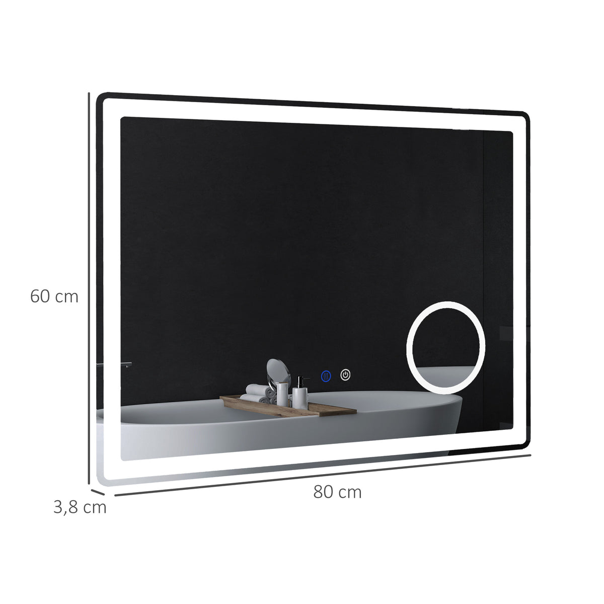 LED Bathroom Mirror with Lights, 3X Magnifying Mirror, Dimming Lighted Bathroom Mirror, Vanity Mirror with 3 Colour Front and Backlit, Smart Touch, Anti-Fog, Horizontal and Vertical, 80x60cm