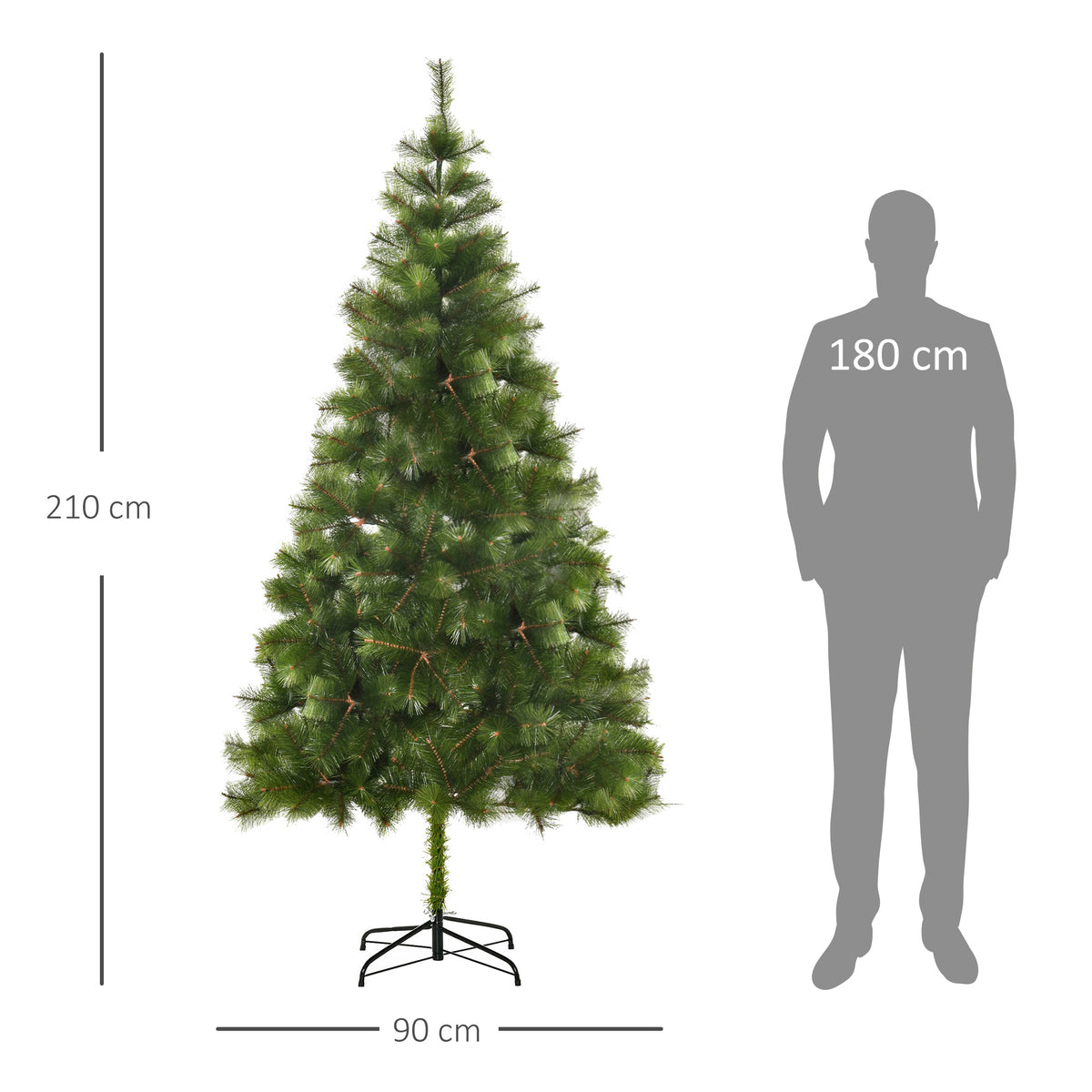 Künstlicher Weihnachtsbaum 210 cm Haken-Weihnachtsbaum mit 505 Spitzen mit silbernen Akzenten Christbaum Weihnachtsdeko inkl. Metallständer für drinnen