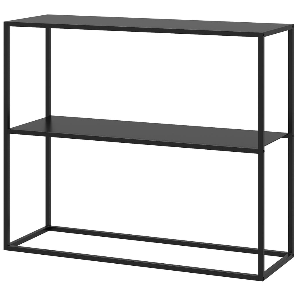 Konsolentisch, Sideboard, 2 Etagen, pulverbeschichteter Stahl, 90 x 30 x 75cm, schwarz