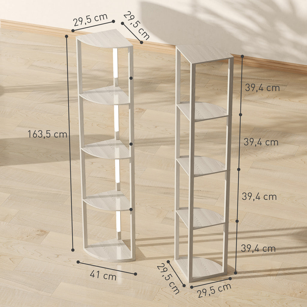 LED Standleuchte, Eckregal, dimmbar, 4 Ablagen, warmweißes Licht, 41x30x164cm, Eiche