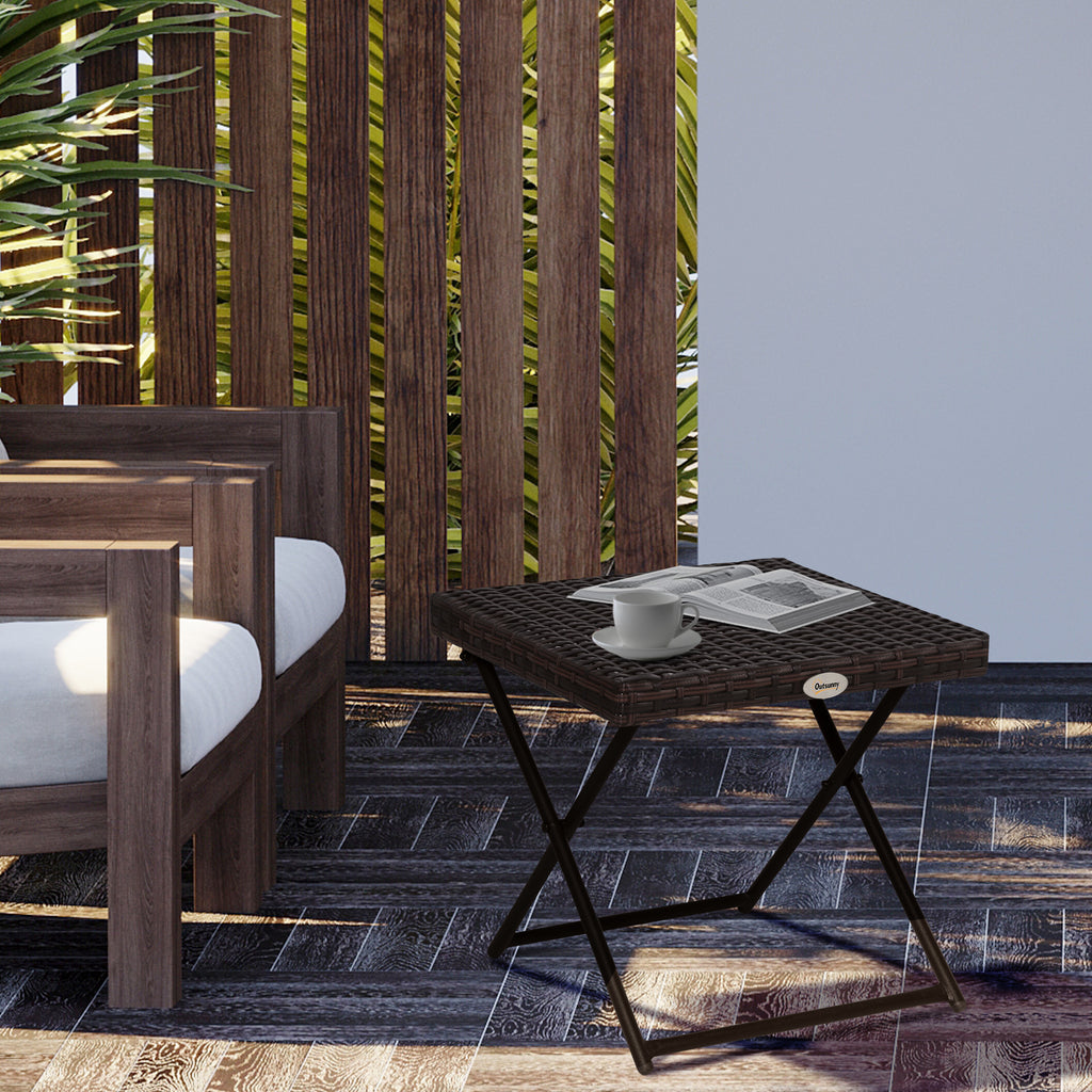 Beistelltisch aus Polyrattan klappbar Kaffeetisch Couchtisch Tablett Balkontisch Gartentisch Sofatisch Teetisch Gartenm?bel Rattantisch f¨¹r Garten Terrasse Balkon, 40x40x40cm Braun