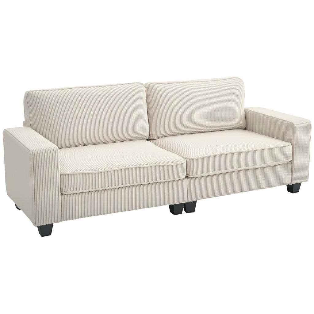3-Sitzer Sofa mit Cordbezug, Wohnzimmersofa mit Federkern, bis 400 kg, 227 x 84 x 87 cm, Cremewei?