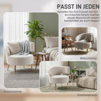 Loungesessel Sessel mit Chenille-Optik, Schrägere Rückenlehne, Goldenen Stahlbeinen für Wohnzimmer, Cremeweiß