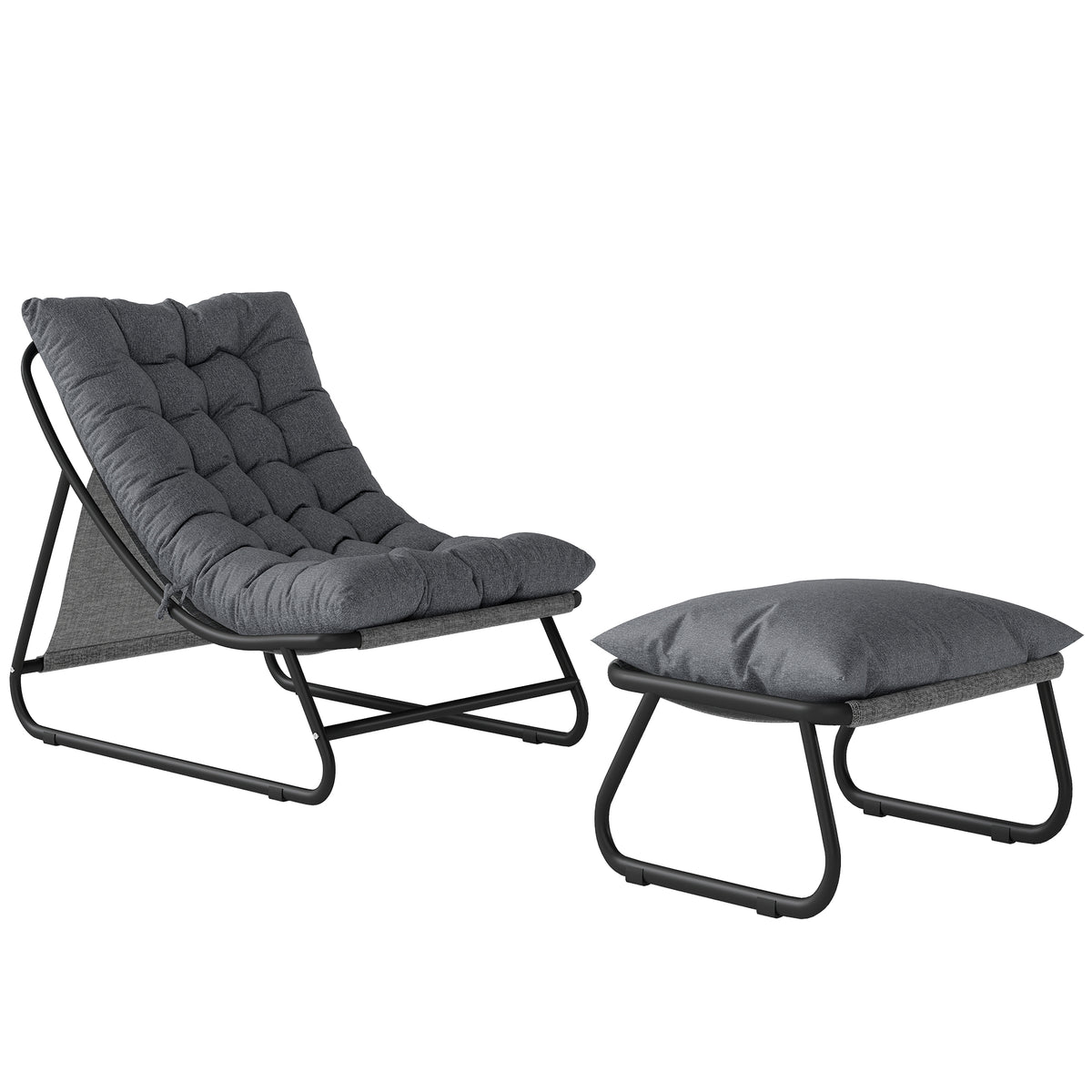 Loungesessel Outdoor Balkonsessel mit Hocker 13 cm dicker Auflage rutschfesten Füßen Dunkelgrau