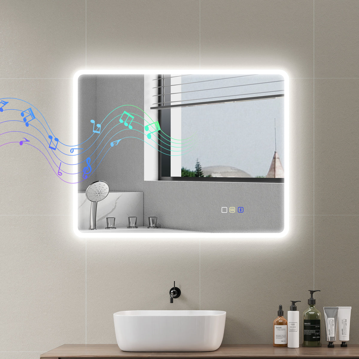 LED-Badezimmerspiegel, Bluetooth-Funktion, anpassbares Licht, Antibeschlag-Funktion