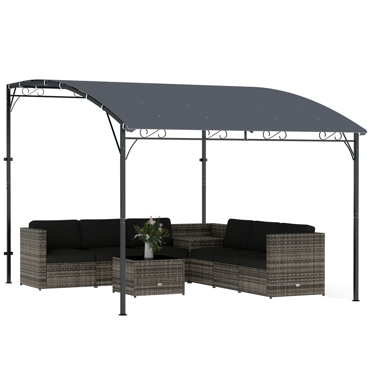 Anbaupavillon Pergola mit Metallgestell Dach, wetterfest wandmontiert Pavillon Vordach 2,86 x 3,84 x 2,52 m Grau