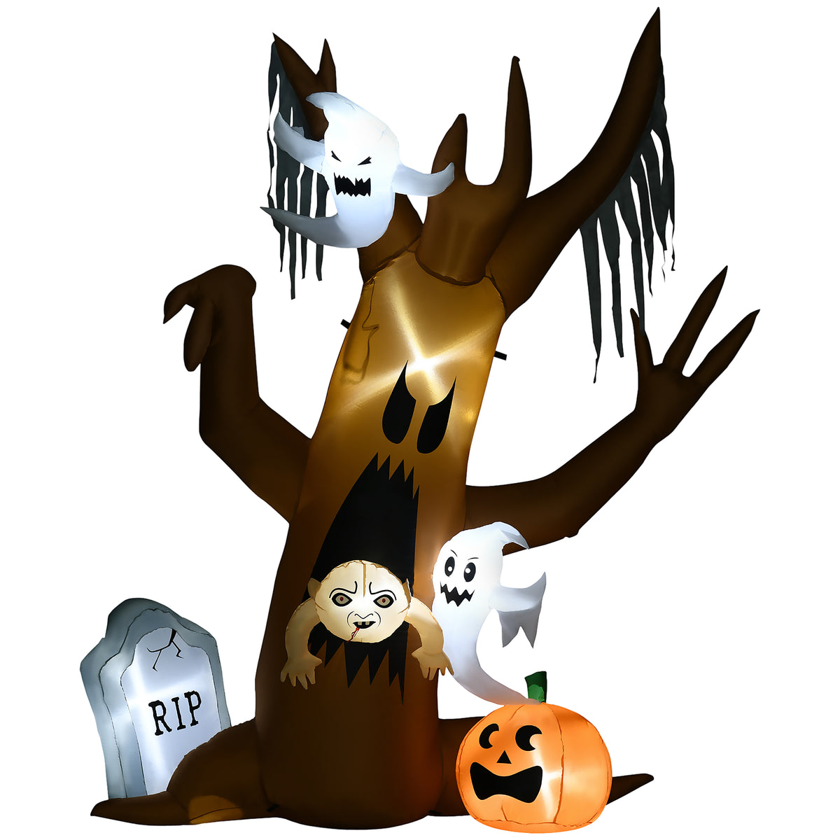 Halloween-Deko, 2,40m großer Geisterbaum, selbstaufblasend, LED-Beleuchtung, für Außenbereiche