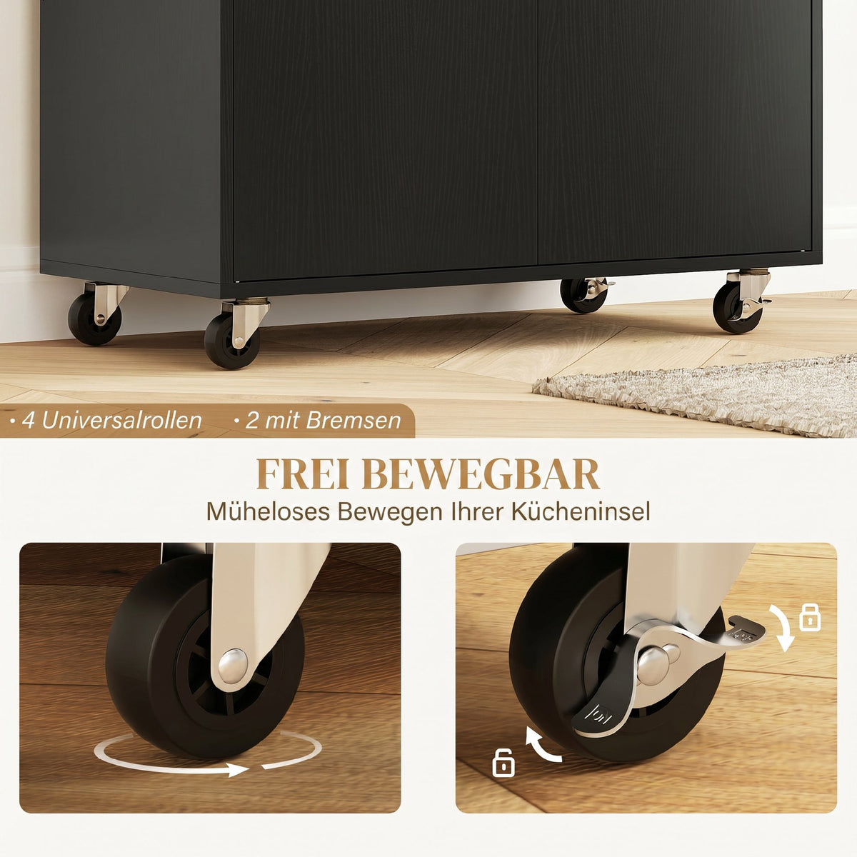 Küchenwagen mit Schublade, Schrankfach, Handtuchstange, 106 x 42 x 87 cm, Schwarz/Eiche