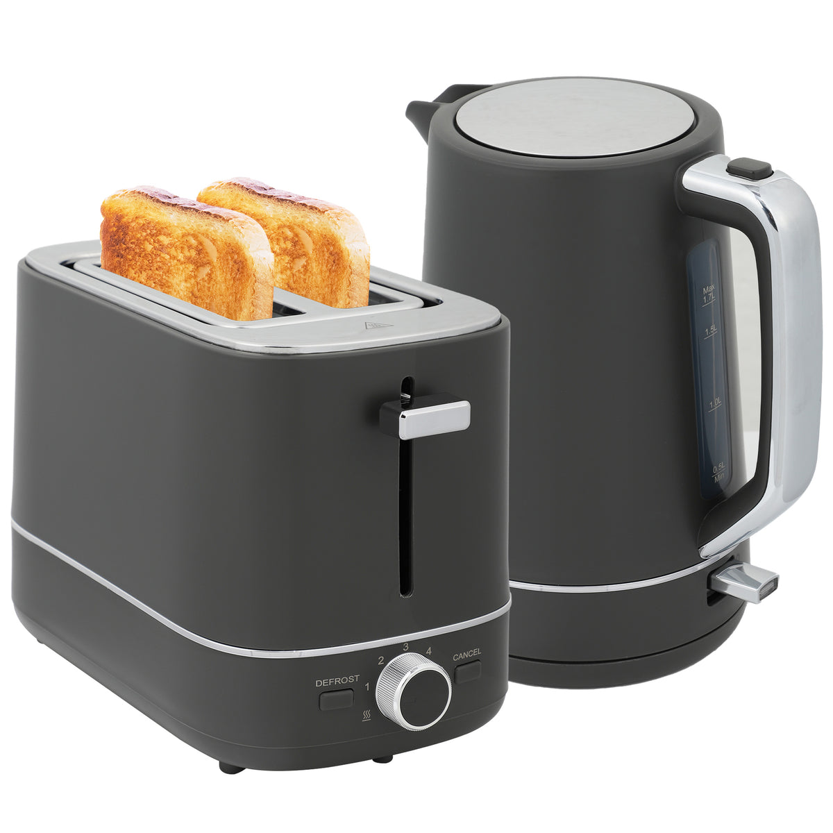 Set aus 1,7 L Wasserkocher und Toaster mit 6 Br?unungsstufen, Grau