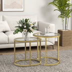 Nest of Tables with Steel Frame and Tempered Glass Tabletop, Modern Coffee Table Set of 2, Clear
