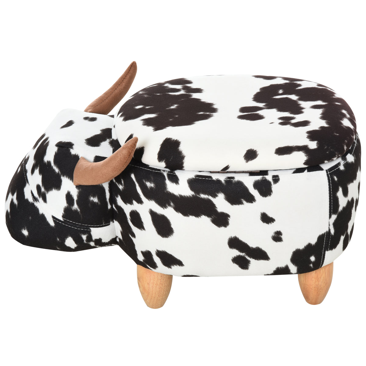 Tierhocker, Dekohocker mit Stauraum, Polsterhocker, Sitzhocker, Sitzbank mit Tier-Design, für Wohnzimmer, Schweinchen Fußbank, Schwarz+Weiß, 62 x 35 x 36 cm