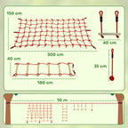 Ninja Line Kinder 10m Slackline Set mit Turnringe Schaukel Kletterleiter Kletternetz für 3-6 Jahre 1000x300x180 cm Rot