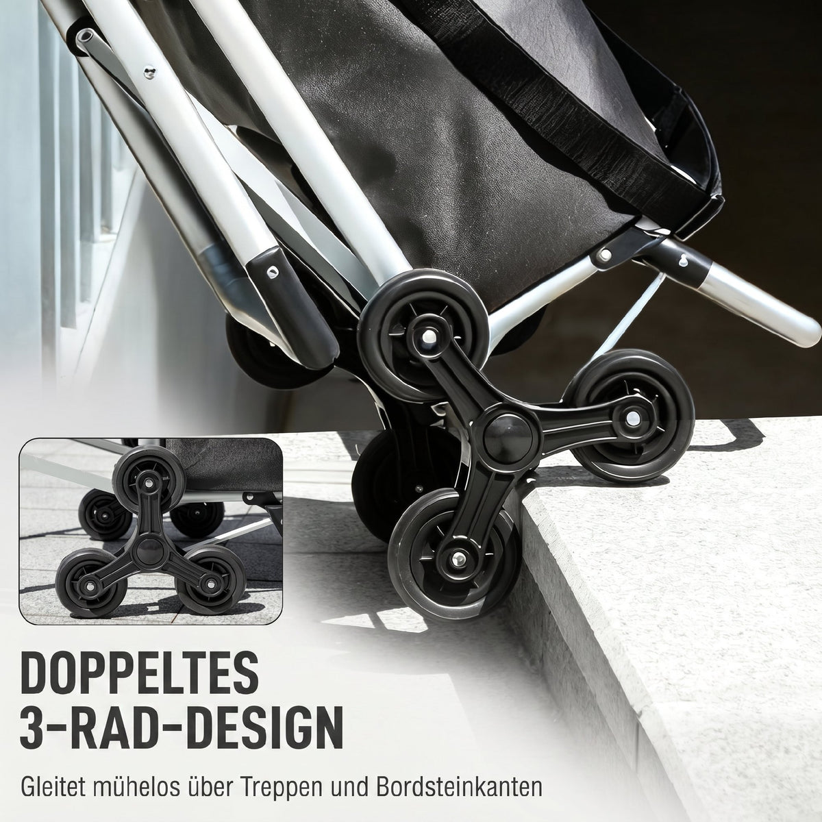 3-in-1 Einkaufstrolley Klappbar mit Sitz 40L Kapazität Duneklgrau