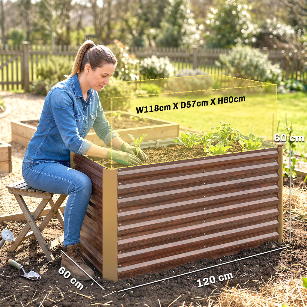 Hochbeet 2er-Set, Pflanzkasten, extra tief, Metall, 120 x 60 x 60 cm Braun