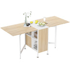  Esstisch Klappbar Küchentisch mit Offenen Ablage, platzsparend Klapptisch Esszimmertisch für Kleine Räume, Esszimmer, Küche 169 x 60 x 75 cm Natur+Weiß