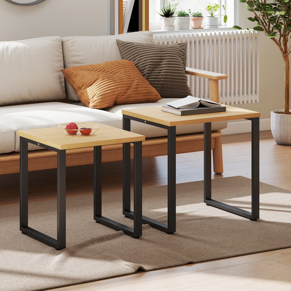 Couchtisch 2er Set Wohnzimmertisch mit Metallrahmen f¨¹r Wohnzimmer Natur