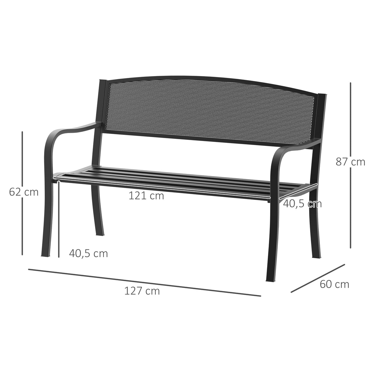  Garden Bench Furniture Patio Park 2 Person Chair Seat Steel Black 120cm Outdoor