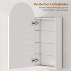 Badezimmerspiegelschrank mit rahmenlosem Bogen-Spiegel und verstellbaren Glasböden, Weiß