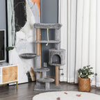 Kratzbaum, Katzenbaum, 1 Katzenhöhle, Katzenbett, 1 Hängematte, inkl. Spielzeug, Hellgrau