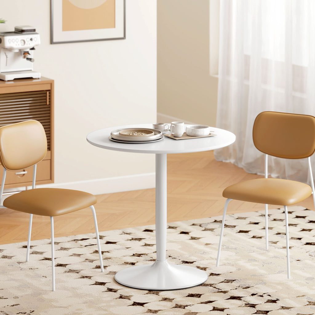 Esstisch für 2 Personen, runde Tischplatte Ø80 cm, MDF und Stahl, rutschfest, Weiß, 75H cm
