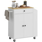 Rolling Kitchen Island with 3-Tier Spice Rack, Kitchen Storage Cart with Drawer and Towel Rack, White