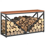 2-in-1 Kaminholzregal für innen 98 x 28 x 50 cm erhöhtes Brennholzregal mit Ablage Trennwand Beistelltisch