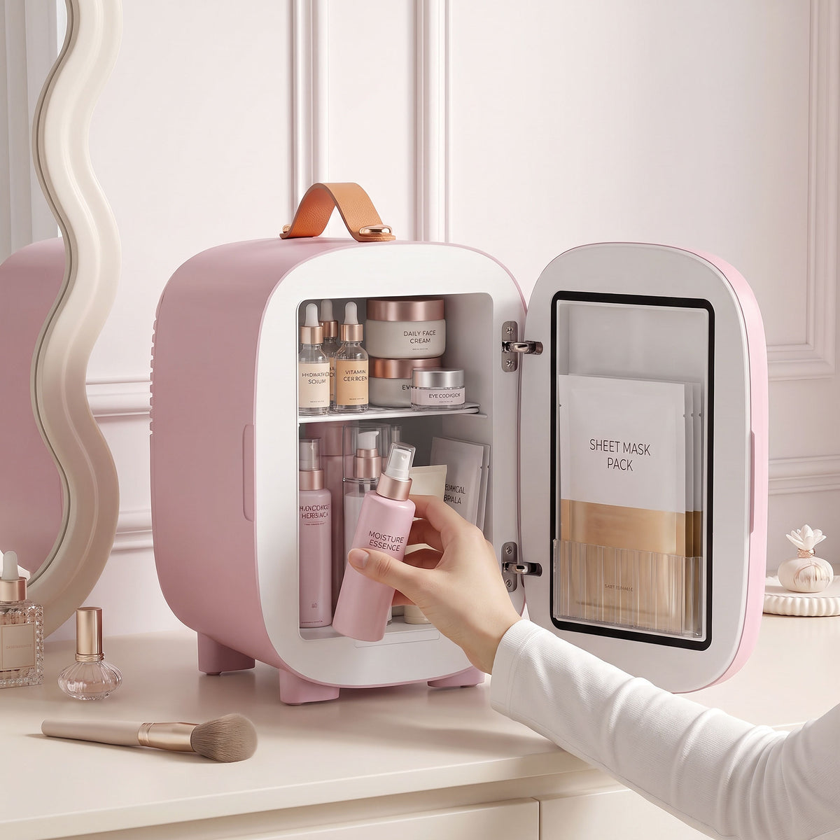 Mini Kühlschrank Kühlschrank Beauty Fridge, 4 L Fassungsvermögen, 20,3 x 26,3 x 28 cm, Rosa