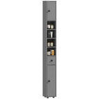 Badezimmerschrank, 4 Regale, Schublade, Spanplatte, schlankes Design, Grau