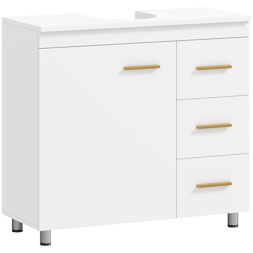 Badezimmer-Unterschrank, 3-stufiges Design, MDF, Spanplatte, Wei?