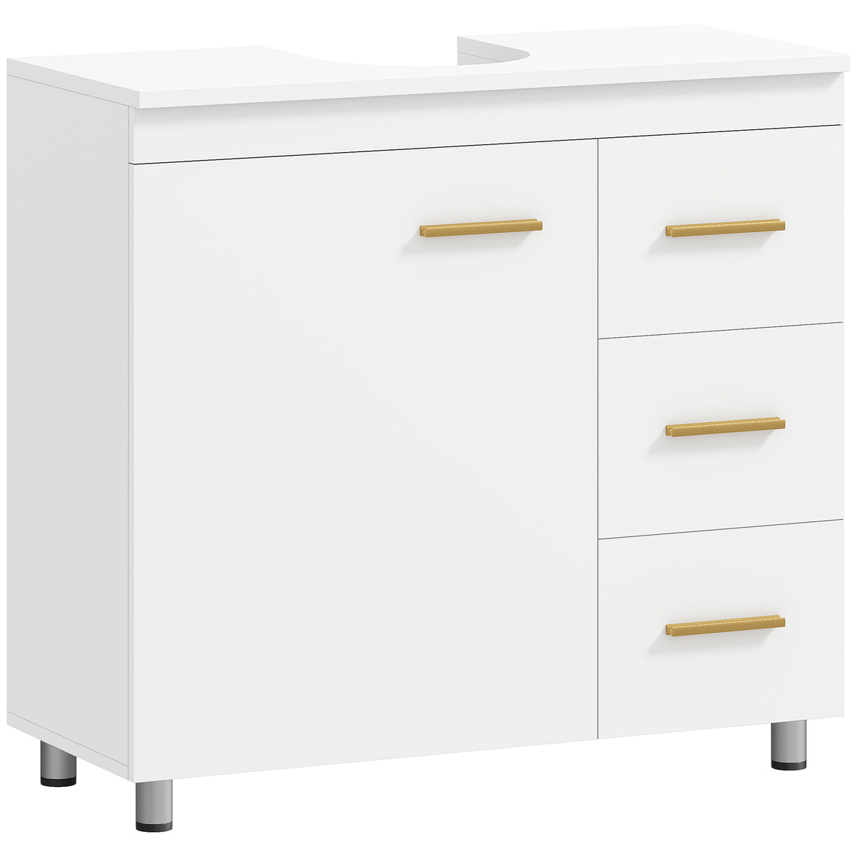 Badezimmer-Unterschrank, 3-stufiges Design, MDF, Spanplatte, Wei?