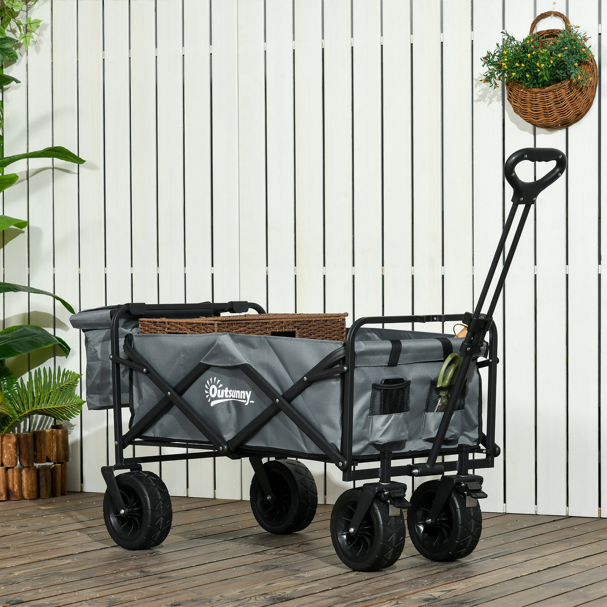 Bollerwagen mit K¨¹hltasche, klappbar, Stahlrahmen, bis 100 kg, 113x57x77-100 cm, Dunkelgrau
