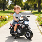 Elektro-Motorrad f¨¹r Kinder von 18-36 Monaten, Aufsitz-Fahrzeug, Hilfsr?der, Lichter, Musik, Kunststoff, Stahl, Schwarz
