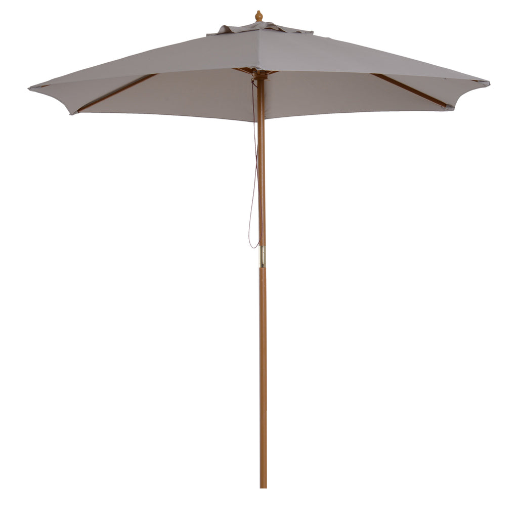 2.5m Wood Garden Parasol Sun Shade Patio Outdoor Wooden Umbrella Canopy, Table Market Umbrella with Vent, 38mm Pole, Rope Pulley Mechanism, Grey