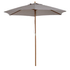 2.5m Wood Garden Parasol Sun Shade Patio Outdoor Wooden Umbrella Canopy, Table Market Umbrella with Vent, 38mm Pole, Rope Pulley Mechanism, Grey