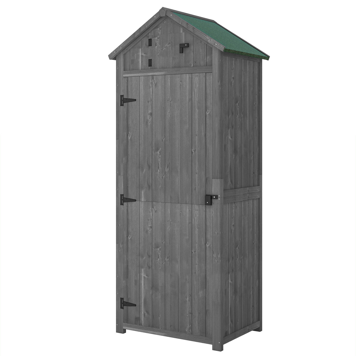  Wooden Garden Shed, Utility Outdoor Small Shed with Lockable Double Doors, Shelves and Roof Hatch, Grey