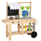 Mud Kitchen with Real Water Faucet Pretend Play Kitchen Playset with Sink and Storage Natural Wood