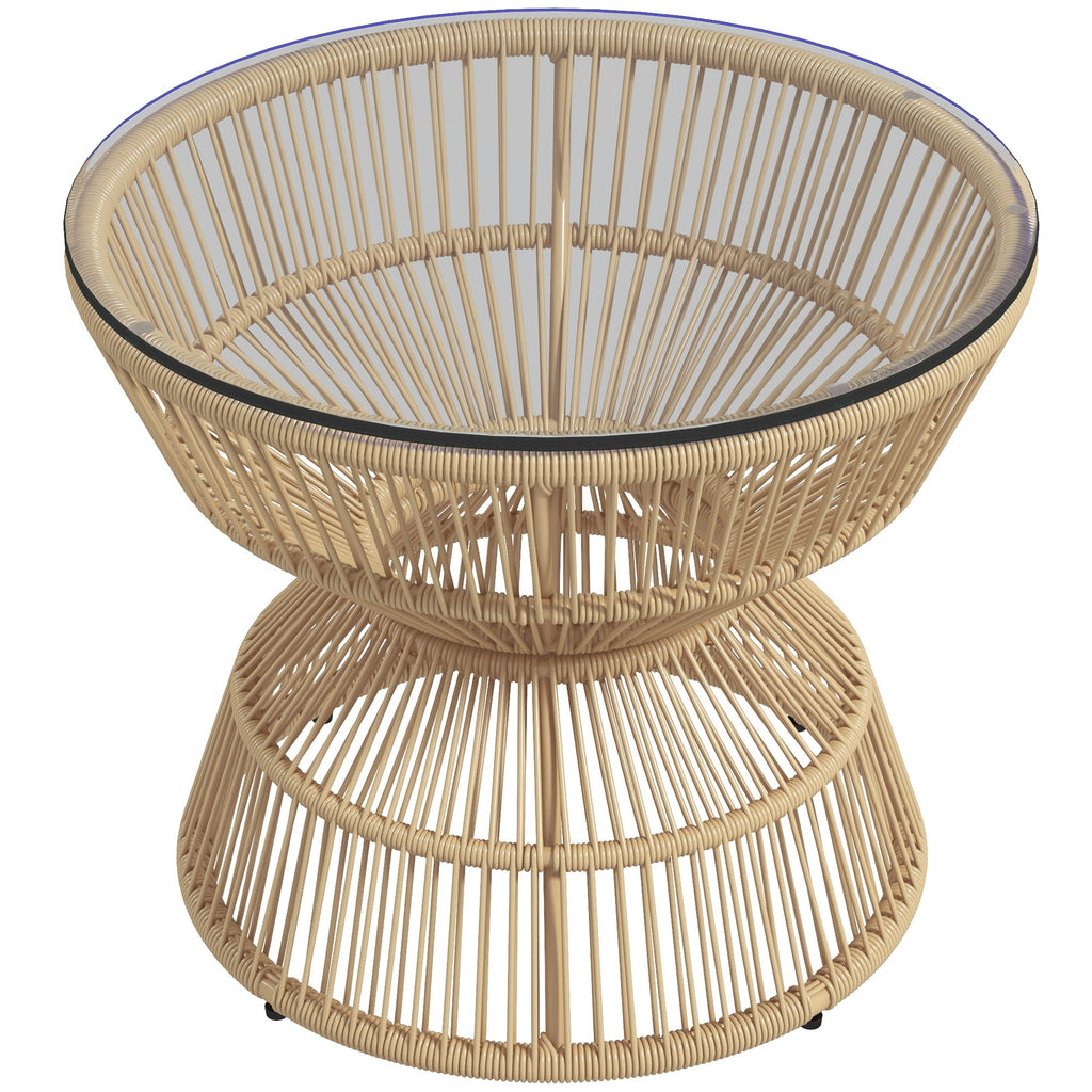 Outdoor-Beistelltisch Gartentisch Rattan-Beistelltisch, Glasplatte, PE-Rattan, 60 cm x 60 cm x 50 cm, Natur
