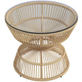 Outdoor-Beistelltisch Gartentisch Rattan-Beistelltisch, Glasplatte, PE-Rattan, 60 cm x 60 cm x 50 cm, Natur